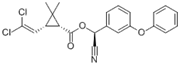 Picture of Cypermethrin; (1R,3R)-((S)-cyano(3-phenoxyphenyl)methyl) 3-(2,2-dichlorovinyl)-2,2-dimethylcyclopropanecarboxylate