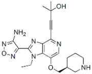 Picture of 4-[2-(4-Amino-1,2,5-oxadiazol-3-yl)-1-ethyl-7-[(3S)-3-piperidinylmethoxy]-1H-imidazo[4,5-c]pyridin-4-yl]-2-methyl-3-butyn-2-ol