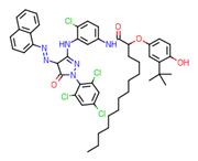 Picture of 2-(3-tert-butyl-4-hydroxyphenoxy)-n-(4-chloro-3-((4-naphthalen-1-yldiazenyl-5-oxo-1-(2,4,6-trichlorophenyl)-4h-pyrazol-3-yl)amino)phenyl)tetradecanamide