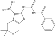 Picture of 2-(3-benzoylthioureido)-5,5-dimethyl-5,7-dihydro-4H-thieno[2,3-c]pyran-3-carboxylic acid
