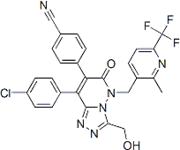 Picture of 4-[8-(4-Chlorophenyl)-5,6-dihydro-3-(hydroxymethyl)-5-[[2-methyl-6-(trifluoromethyl)-3-pyridinyl]methyl]-6-oxo-1,2,4-triazolo[4,3-b]pyridazin-7-yl]-benzonitrile